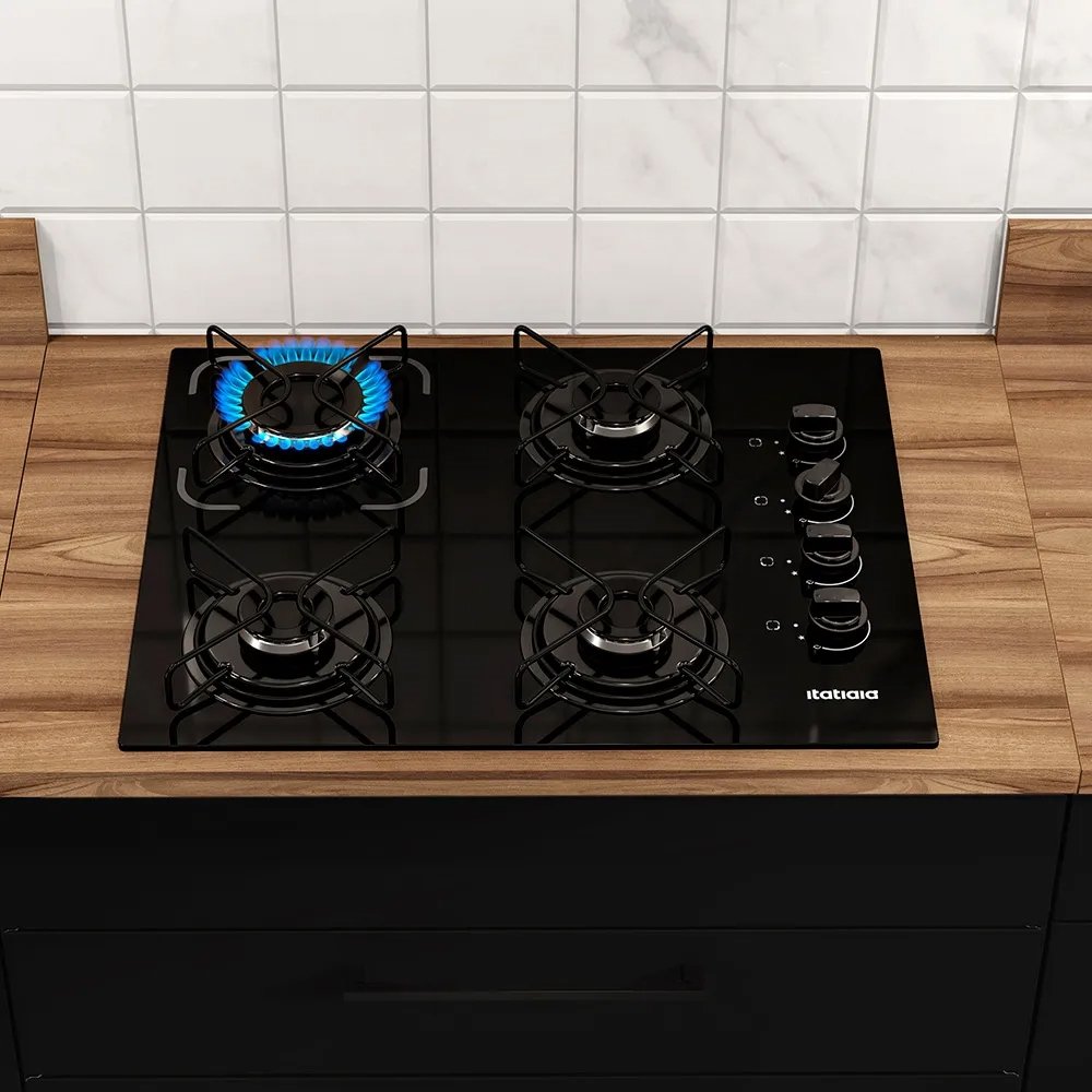 Cooktop Automático 4 Bocas Itatiaia Essencial Preto Bivolt