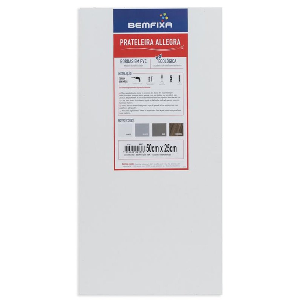 Prateleira 50X25Cm Branca Ff Bemfixa - Caixa Com 05 Unidades