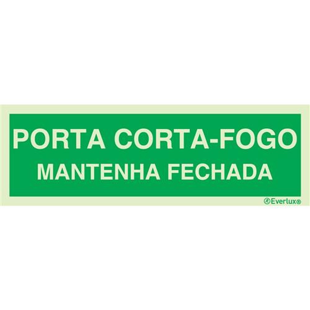 Placa Porta Corta-Fogo Fotoluminescente 24x12cm Everlux