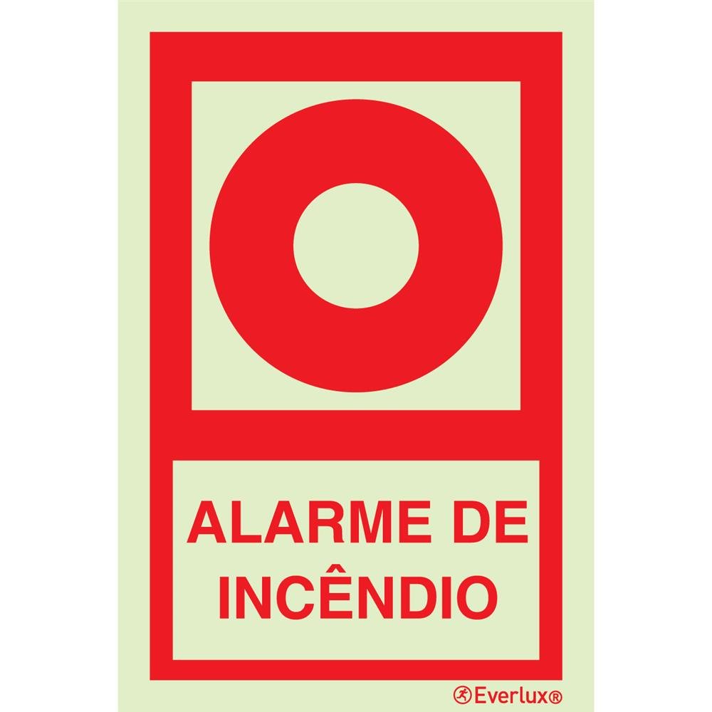 Placa Alarme de Incêndio Fotoluminescente 15x20cm Everlux