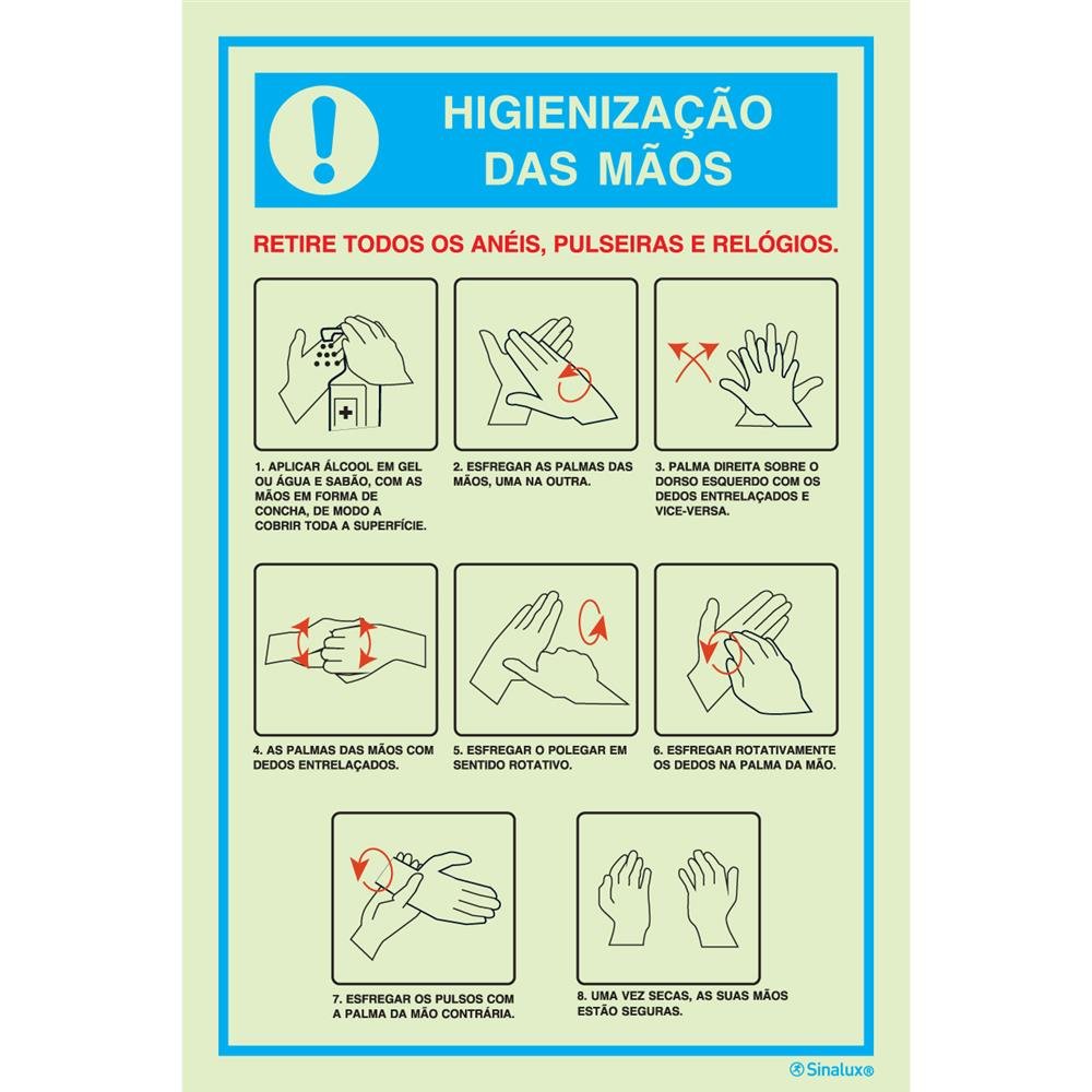 Placa Procedimentos de Segurança Risco Covid-19 Fotoluminescente 15x20cm Everlux