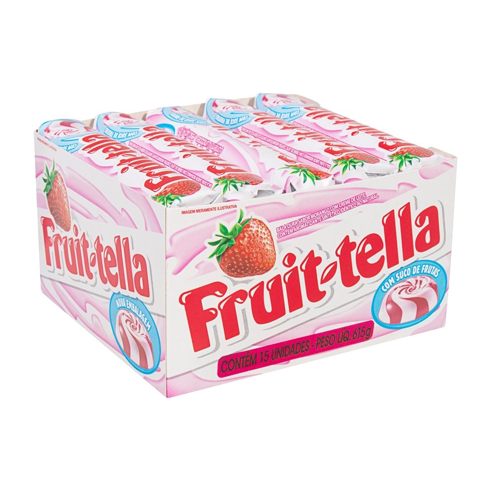 Bala Fruit tella Morango - Embalagem com 15 Unidades