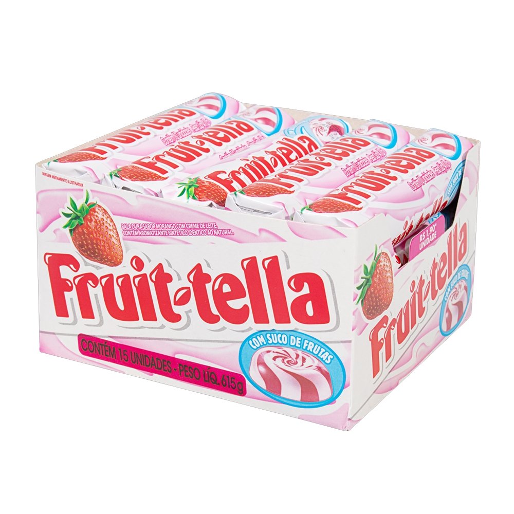 Bala Fruit tella Morango - Embalagem com 15 Unidades