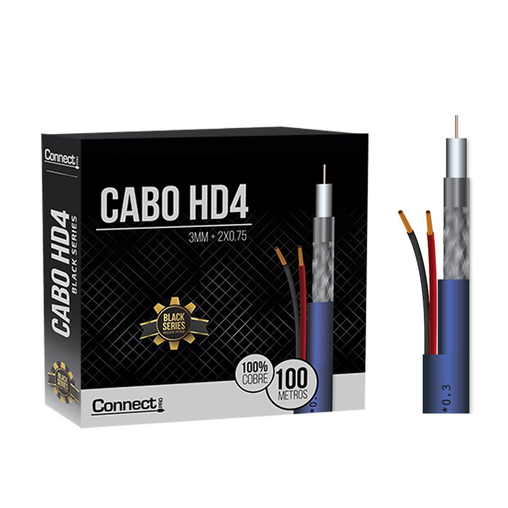 Cabo CFTV HD-4 - 3MM E 2x0,75 - Rolo Com 100 Metros