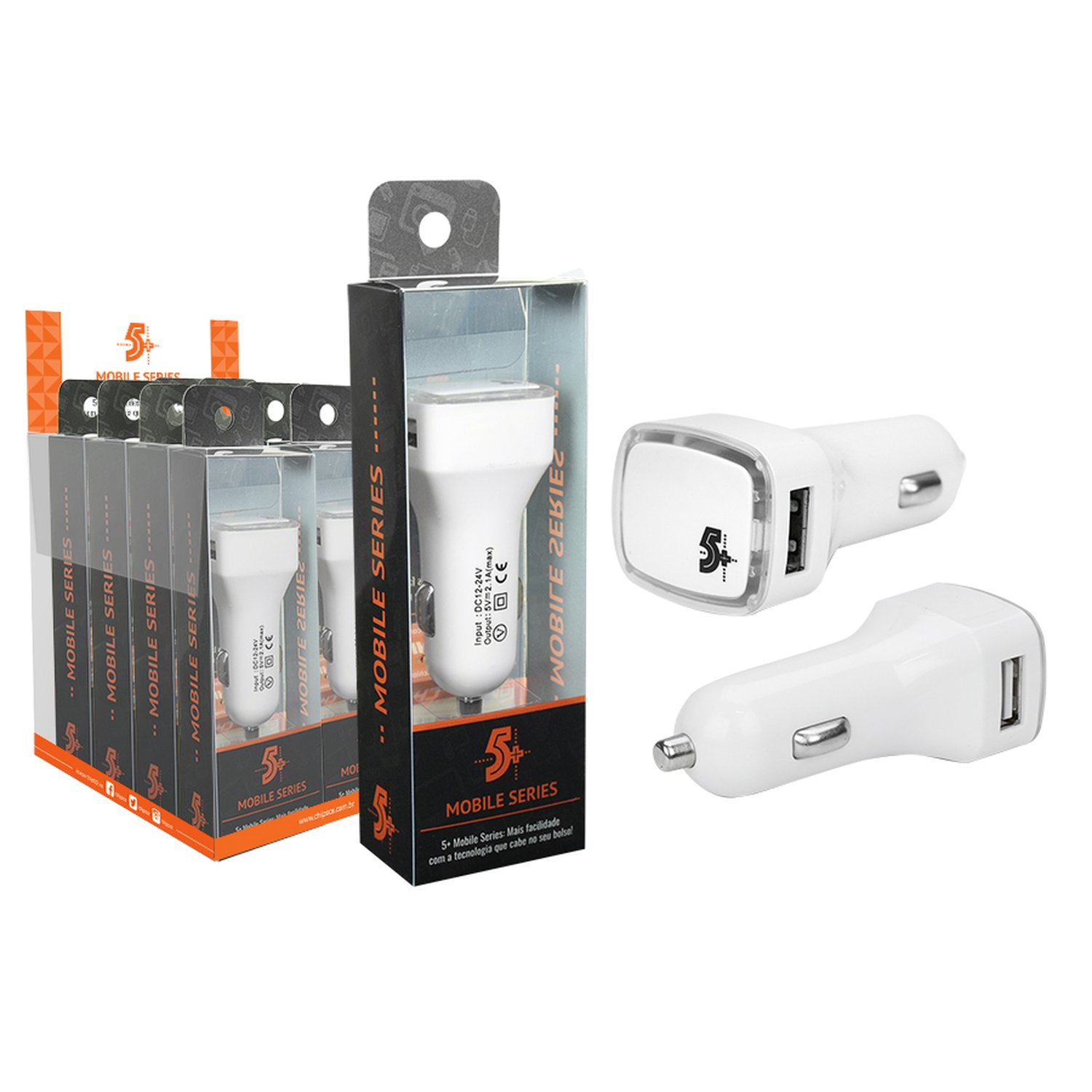 Fonte USB Mobile - USB Automotivo - 12V 2.1A - Branco