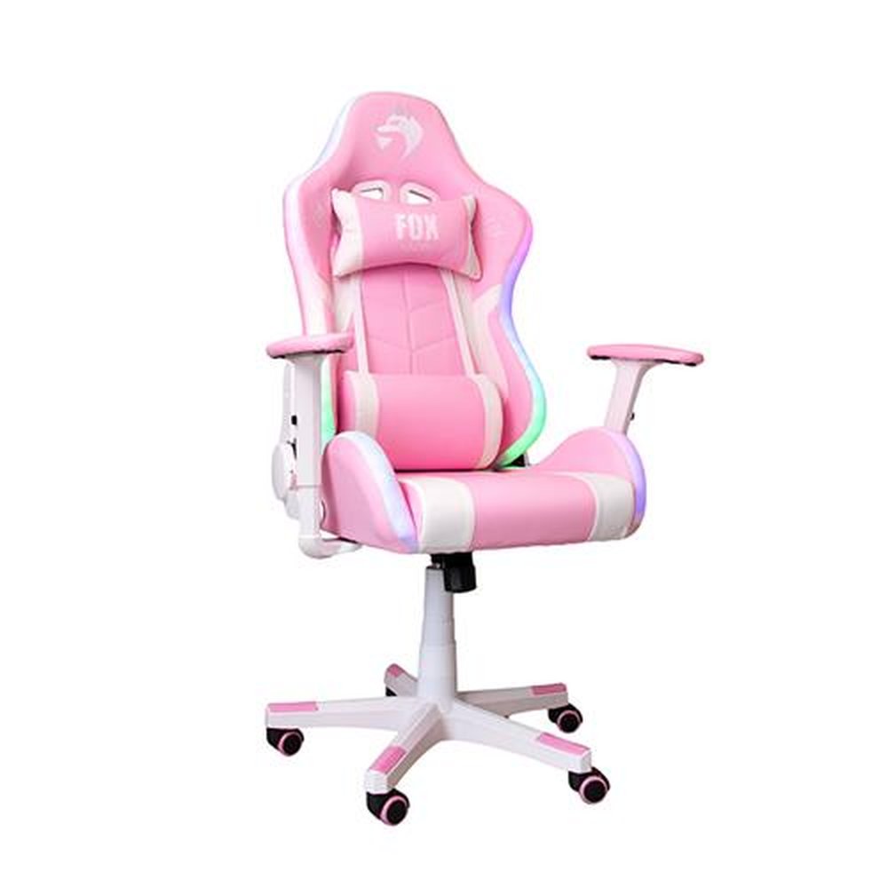 Cadeira Gamer Fox Racer RGB Rosa com Iluminação (Led) - Logo Branco