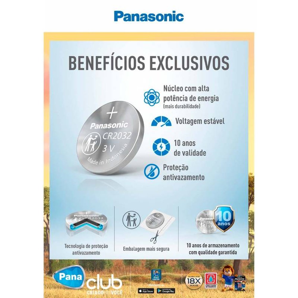Bateria Cr2032 Botão Panasonic 10 Cartelas Com 05 Baterias Por Cartela