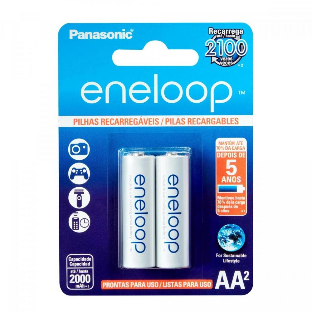 Pilha Recarregavel 1,2V AA 2000mAh Eneloop Panasonic - Cartela com 2 pilhas