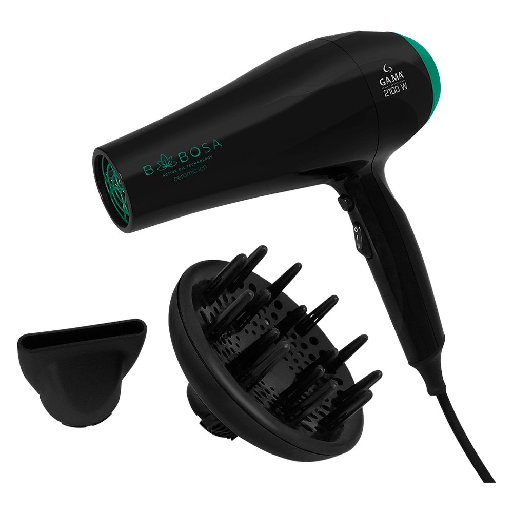 Secador de Cabelo Gama Babosa Ceramic Ion 2 Velocidades 3 Temperaturas 2100W, Preto/Verde, 110V