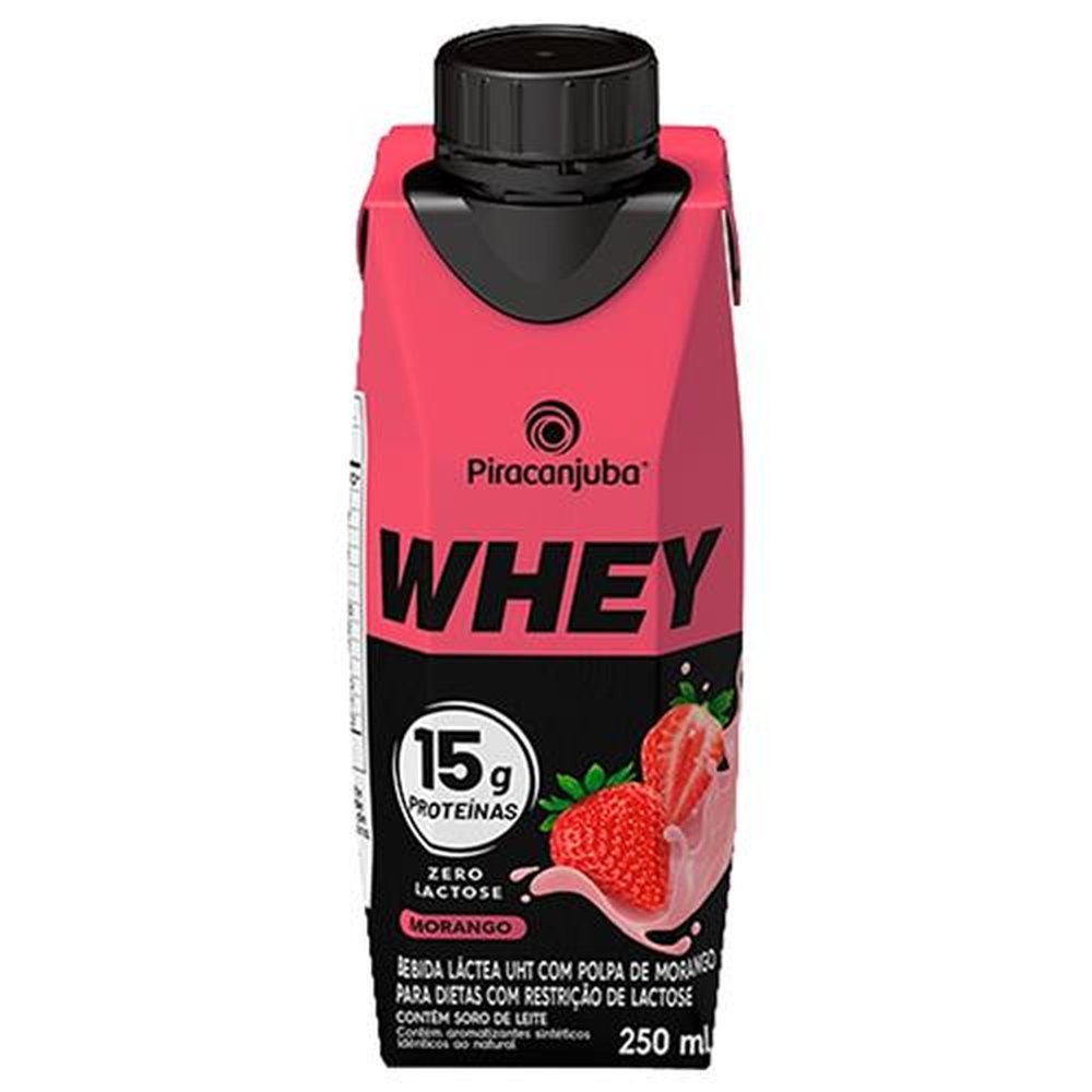 Bebida Láctea Piracanjuba Whey Zero Lactose Morango 250ml Embalagem com 12 Unidades
