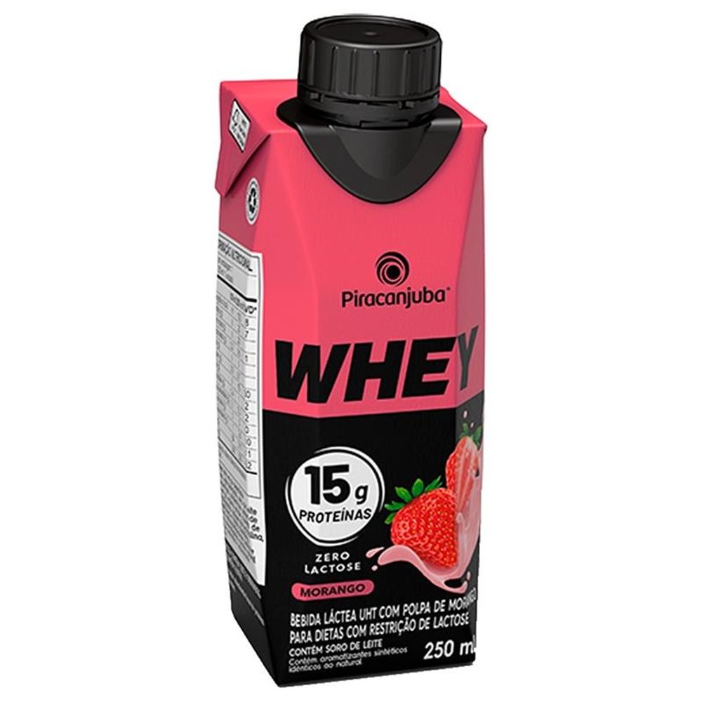 Bebida Láctea Piracanjuba Whey Zero Lactose Morango 250ml Embalagem com 12 Unidades