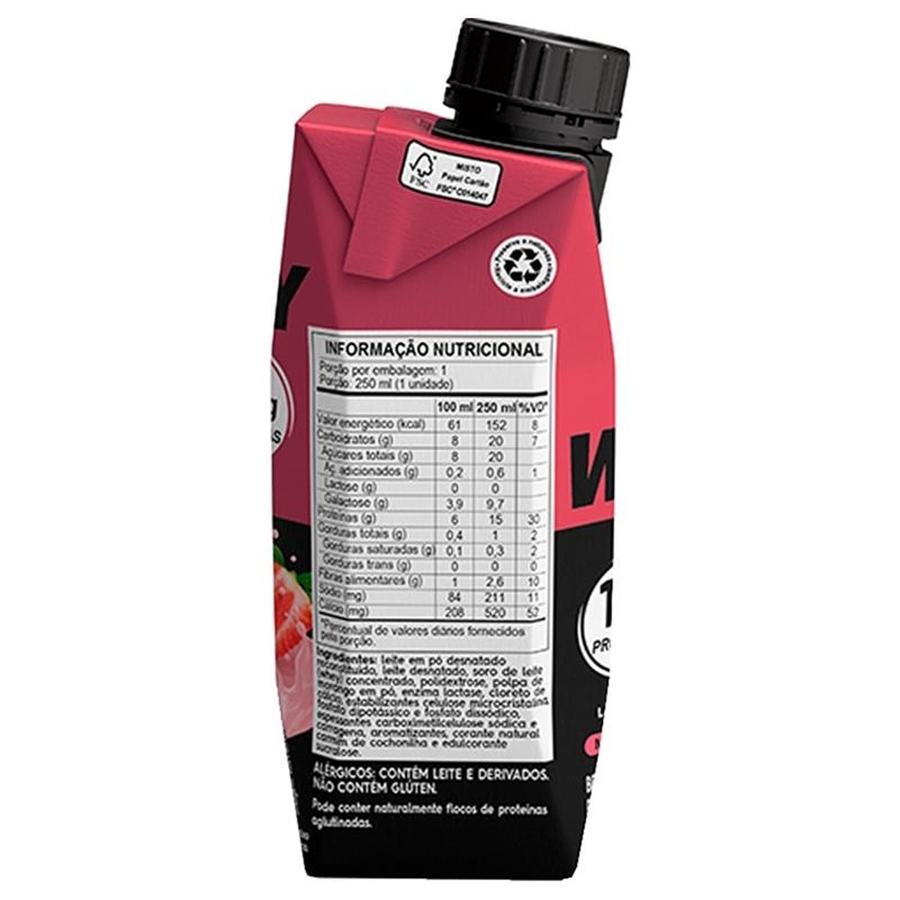 Bebida Láctea Piracanjuba Whey Zero Lactose Morango 250ml Embalagem com 12 Unidades
