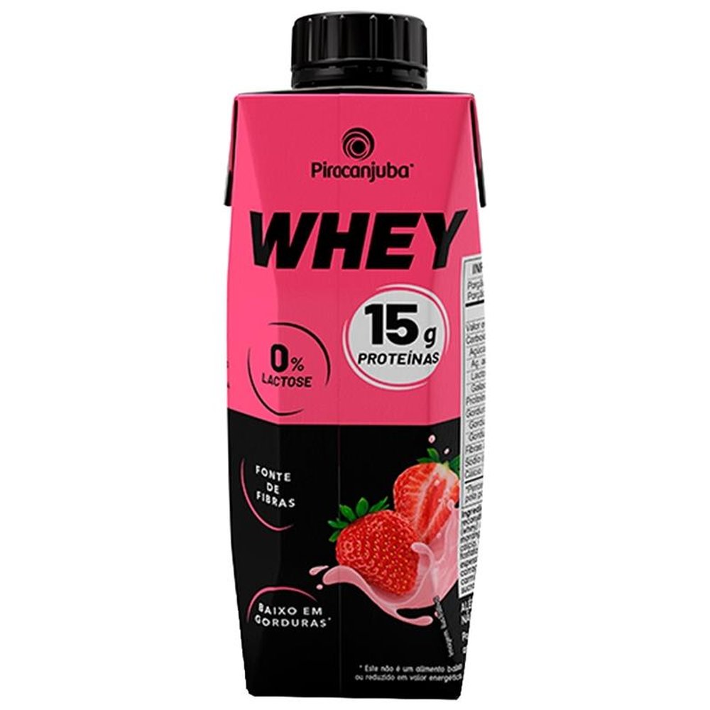 Bebida Láctea Piracanjuba Whey Zero Lactose Morango 250ml Embalagem com 12 Unidades