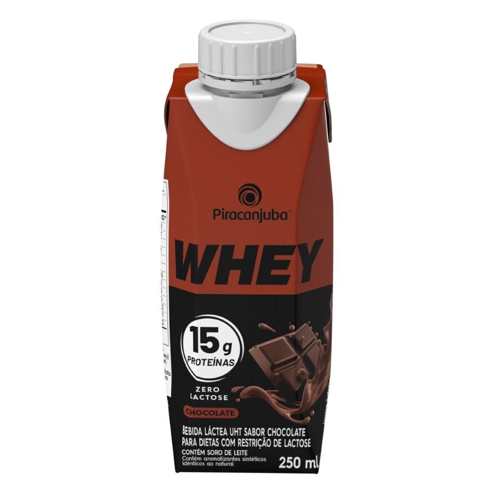 Bebida Láctea Piracanjuba Whey Zero Lactose Chocolate 250ml Embalagem com 12 Unidades