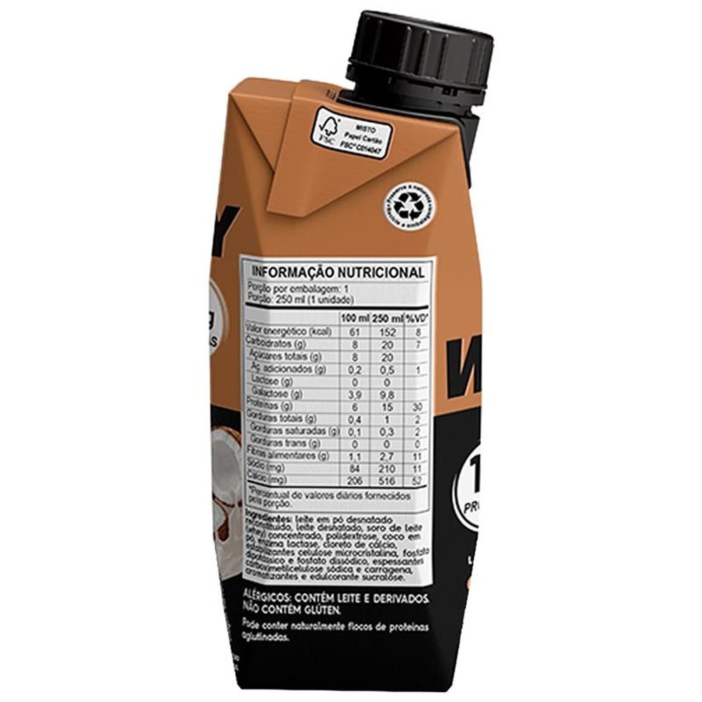 Bebida Láctea Piracanjuba Whey Zero Lactose Coco 250ml Embalagem com 12 Unidades