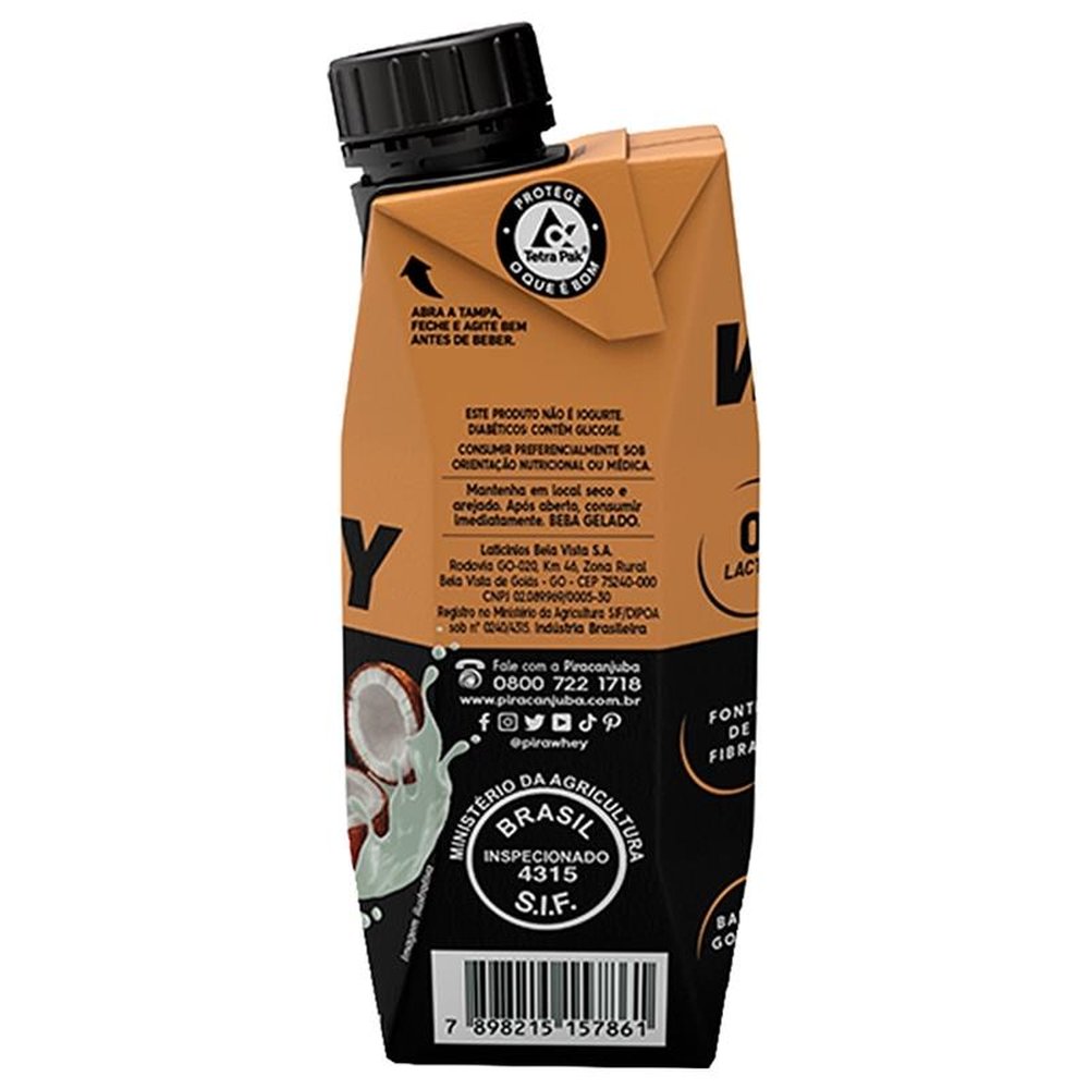 Bebida Láctea Piracanjuba Whey Zero Lactose Coco 250ml Embalagem com 12 Unidades