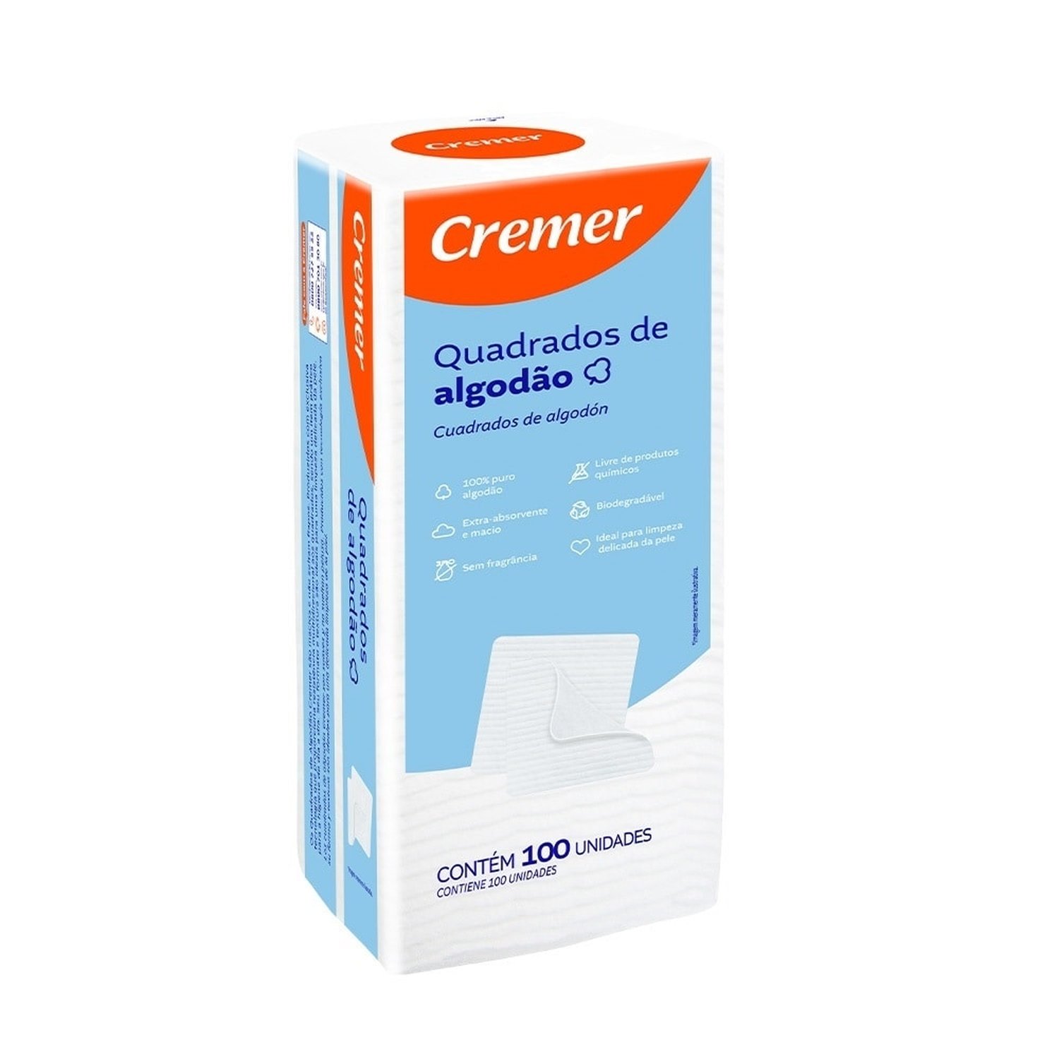 Algodão Cremer Quadrado - Embalagem com 100 Unidades