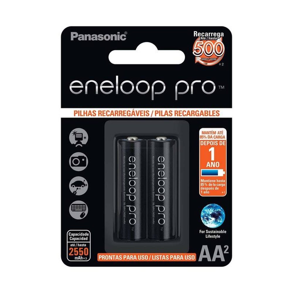 Pilha Recarregável Eneloop Pro Aa2 Panasonic 02 Unidades