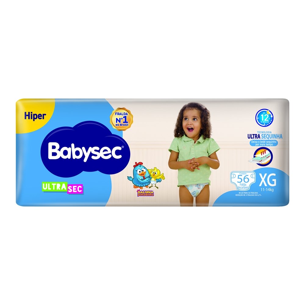 Fralda Descártavel Babysec Ultra Hiper XG - 2 Pacotes com 56 Fraldas - Total 112 Tiras