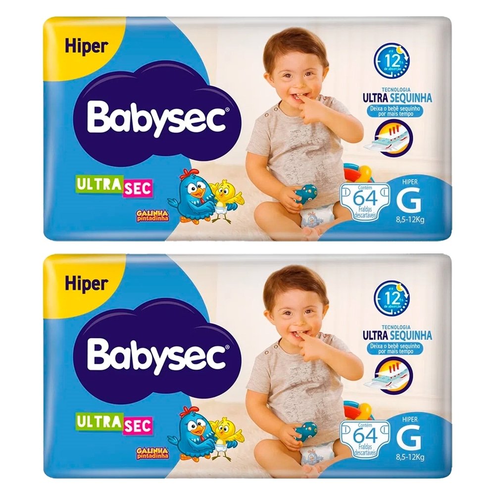 Fralda Descartável Babysec Ultra Tamanho G - 2 Pacotes com 64 Fraldas - Total 128 Tiras