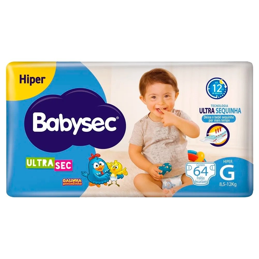 Fralda Descartável Babysec Ultra Tamanho G - 2 Pacotes com 64 Fraldas - Total 128 Tiras