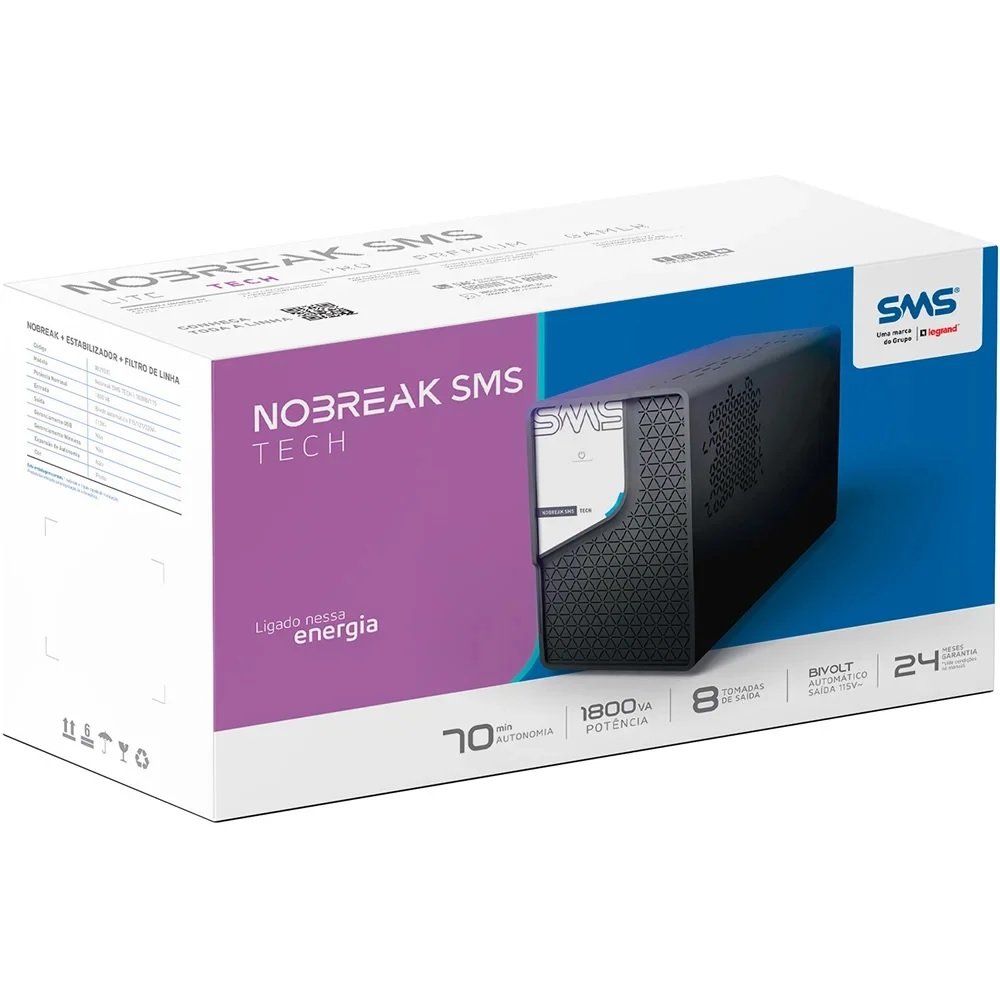 Nobreak SMS Tech 1800 VA Bivolt Automático e Saída 115V - 29307