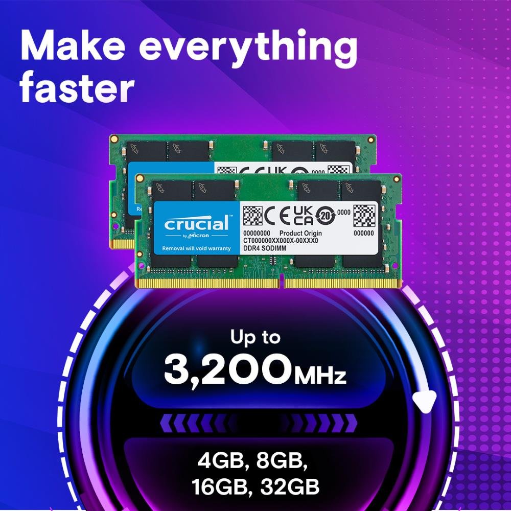 Memória RAM para Notebook Crucial, 32GB, 3200MHz, DDR4, CL22, Verde - CT32G4SFD832A