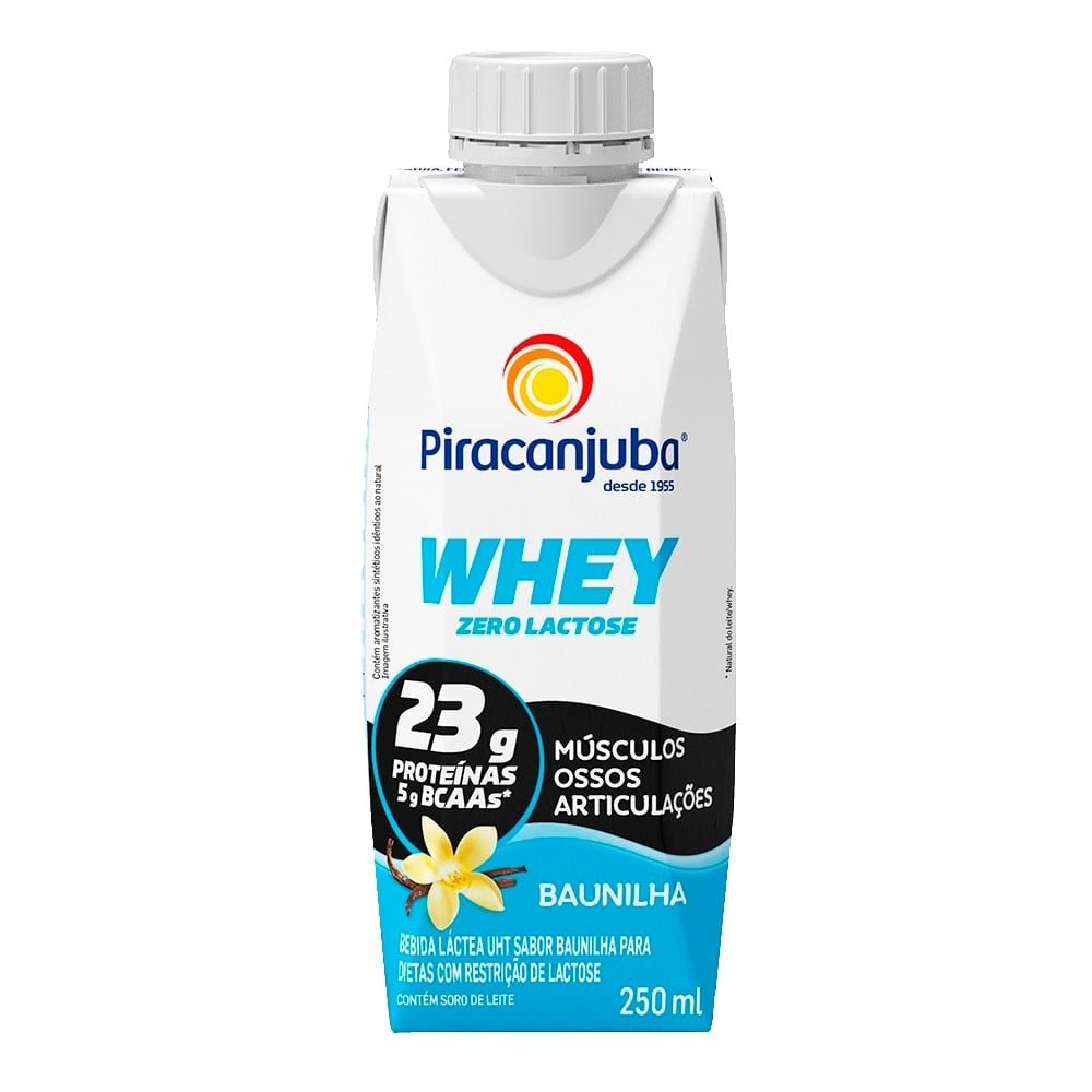 Bebida Láctea Whey Piracanjuba Zero Lactose Baunilha 250ml - Embalagem com 12 Unidades