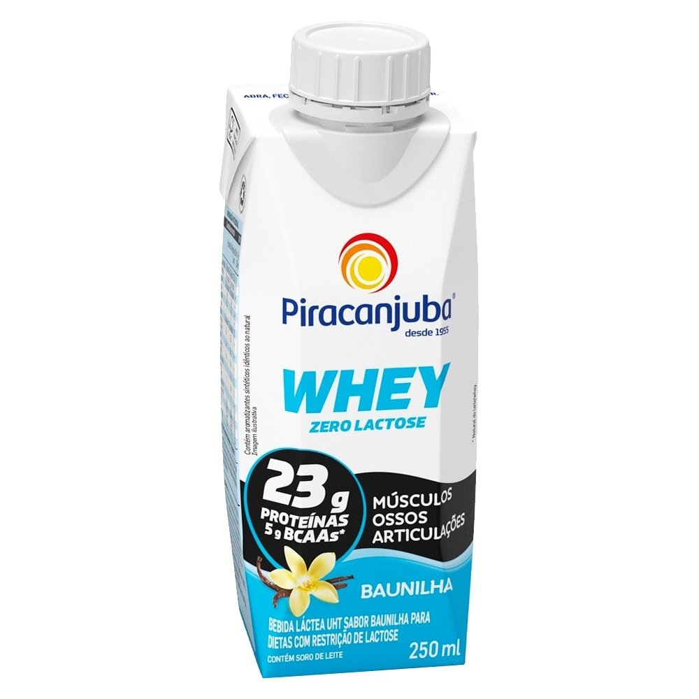 Bebida Láctea Whey Piracanjuba Zero Lactose Baunilha 250ml - Embalagem com 12 Unidades