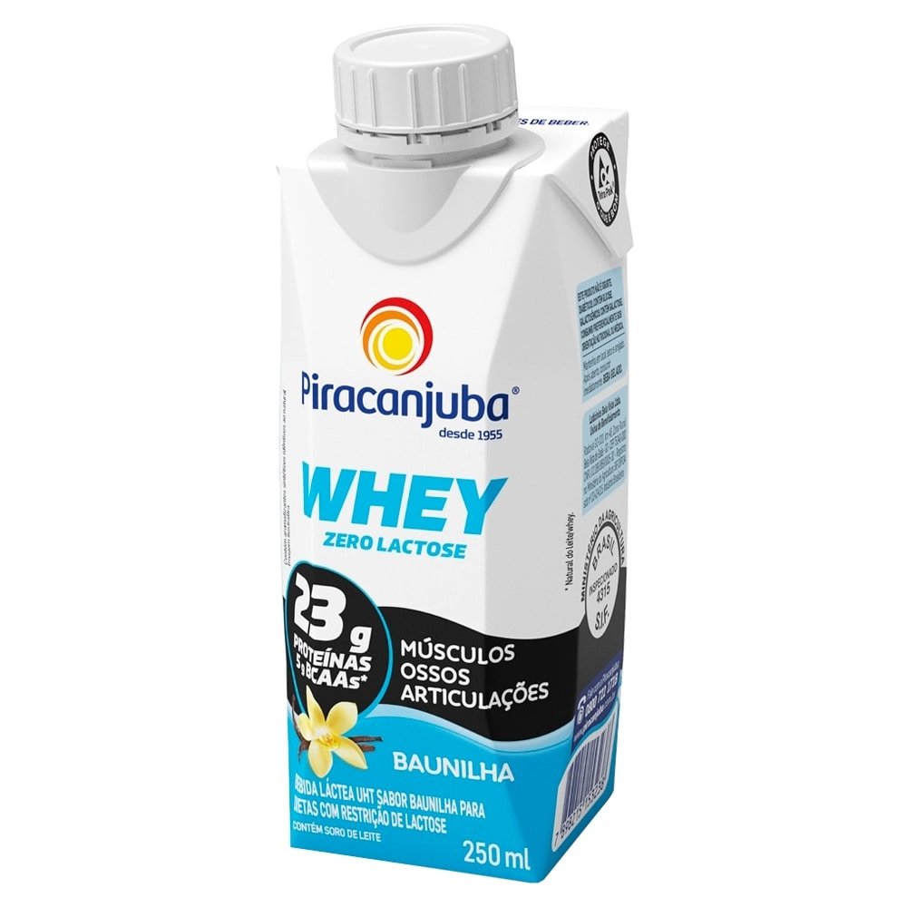 Bebida Láctea Whey Piracanjuba Zero Lactose Baunilha 250ml - Embalagem com 12 Unidades