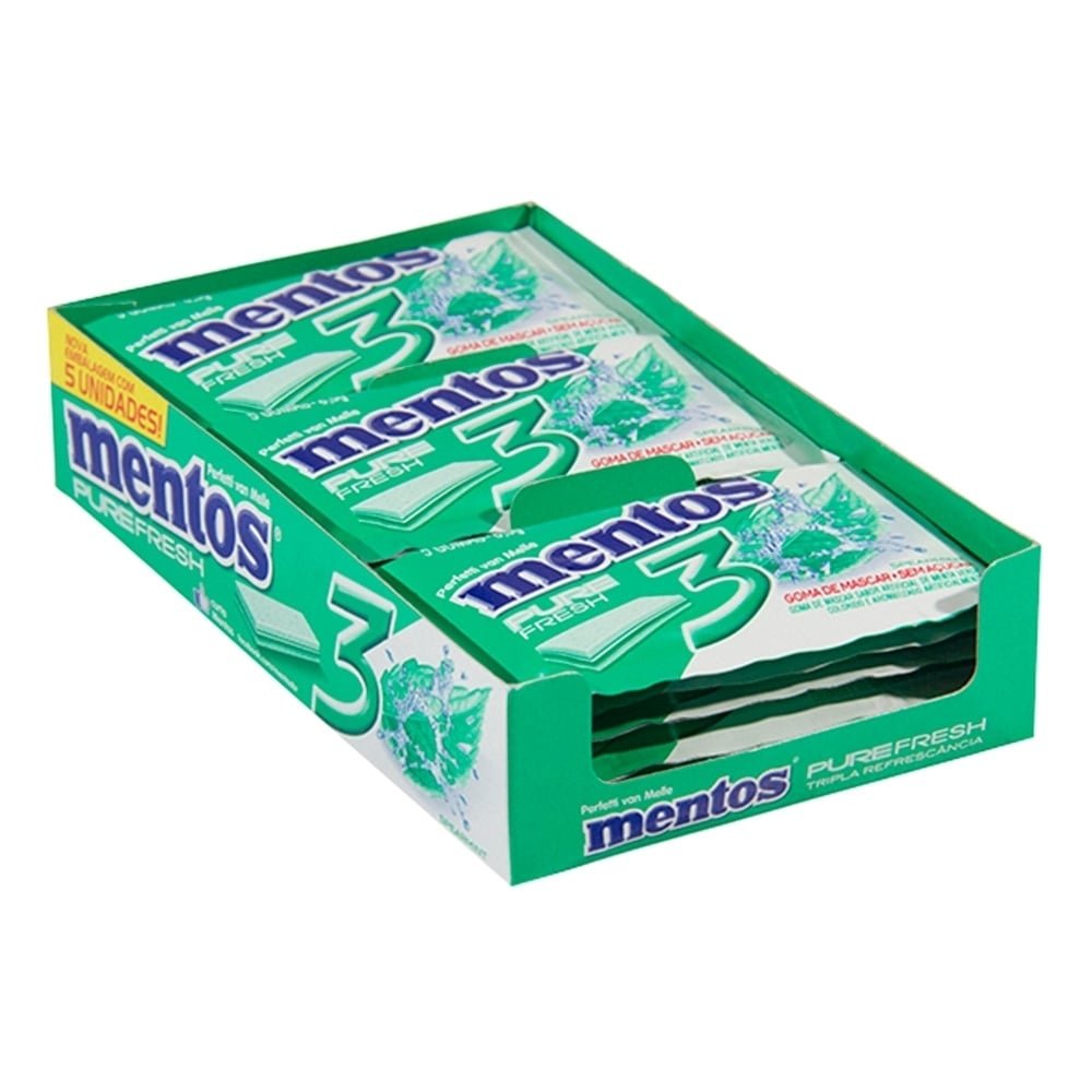 Chiclete Mentos 3 Camadas com Menta Verde - Caixa com 15 Unidades