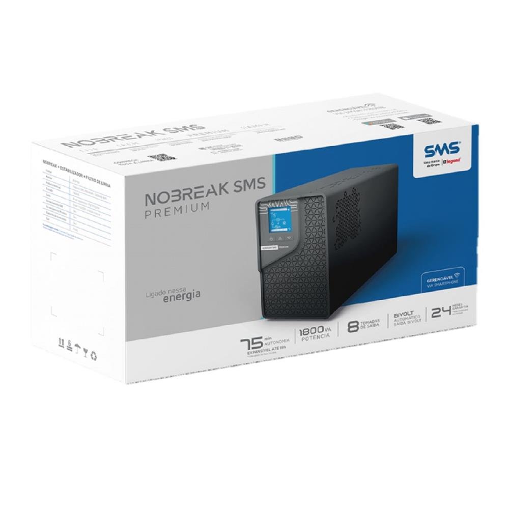 Nobreak Sms Premium Ups, 1800Va, Senoidal Puro, Entrada Bivolt, Saída Bivolt, Wi-Fi, 8 Tomadas