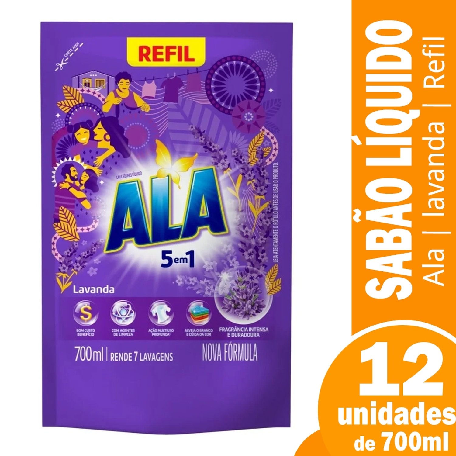 Lava-Roupas Líquido Ala Lavanda Sachê 700ml