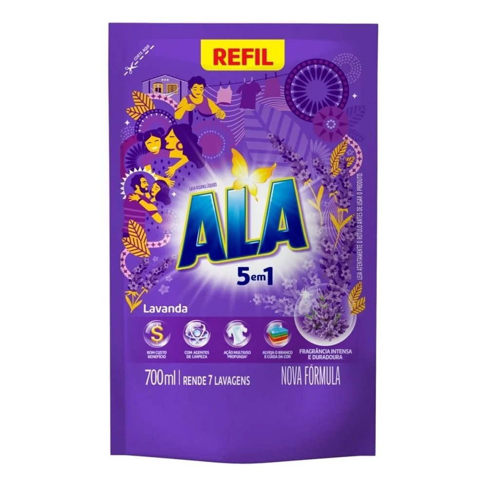 Lava-Roupas Líquido Ala Lavanda Sachê 700ml