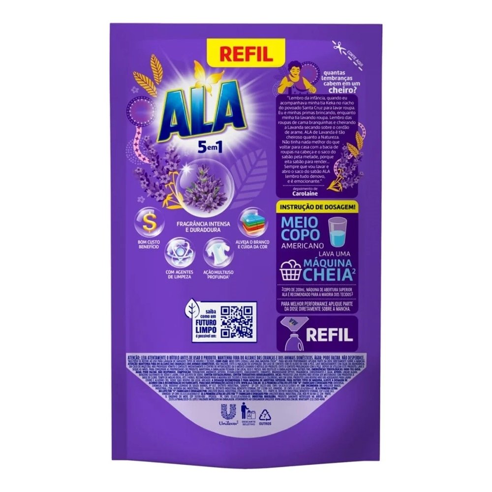 Lava-Roupas Líquido Ala Lavanda Sachê 700ml