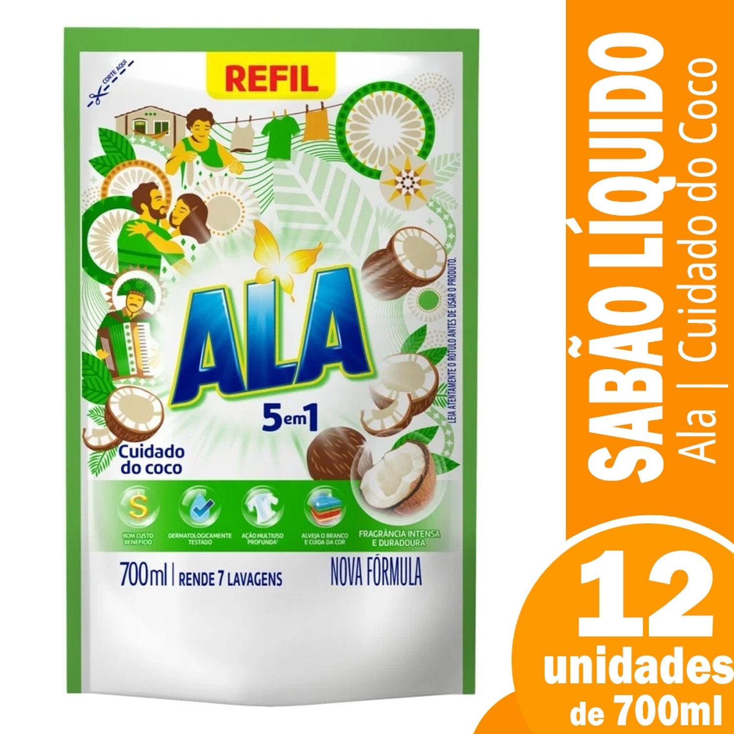Lava-Roupas Líquido Ala Cuidado do Coco Sachê 700ml