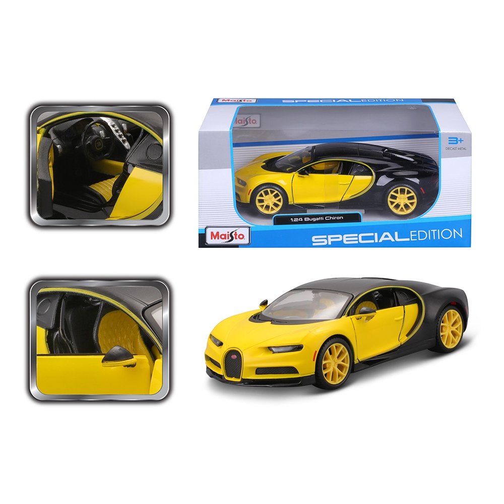 Carrinho Maisto 1:24 SE Bugatti Chiron Preto/Amarelo