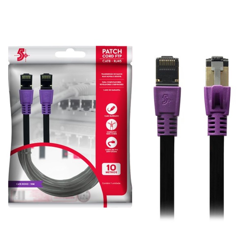 Cabo Patch Info - Patch Cord CAT8 FTP 2000 MHZ / 40 GBPS - 10M - Roxo
