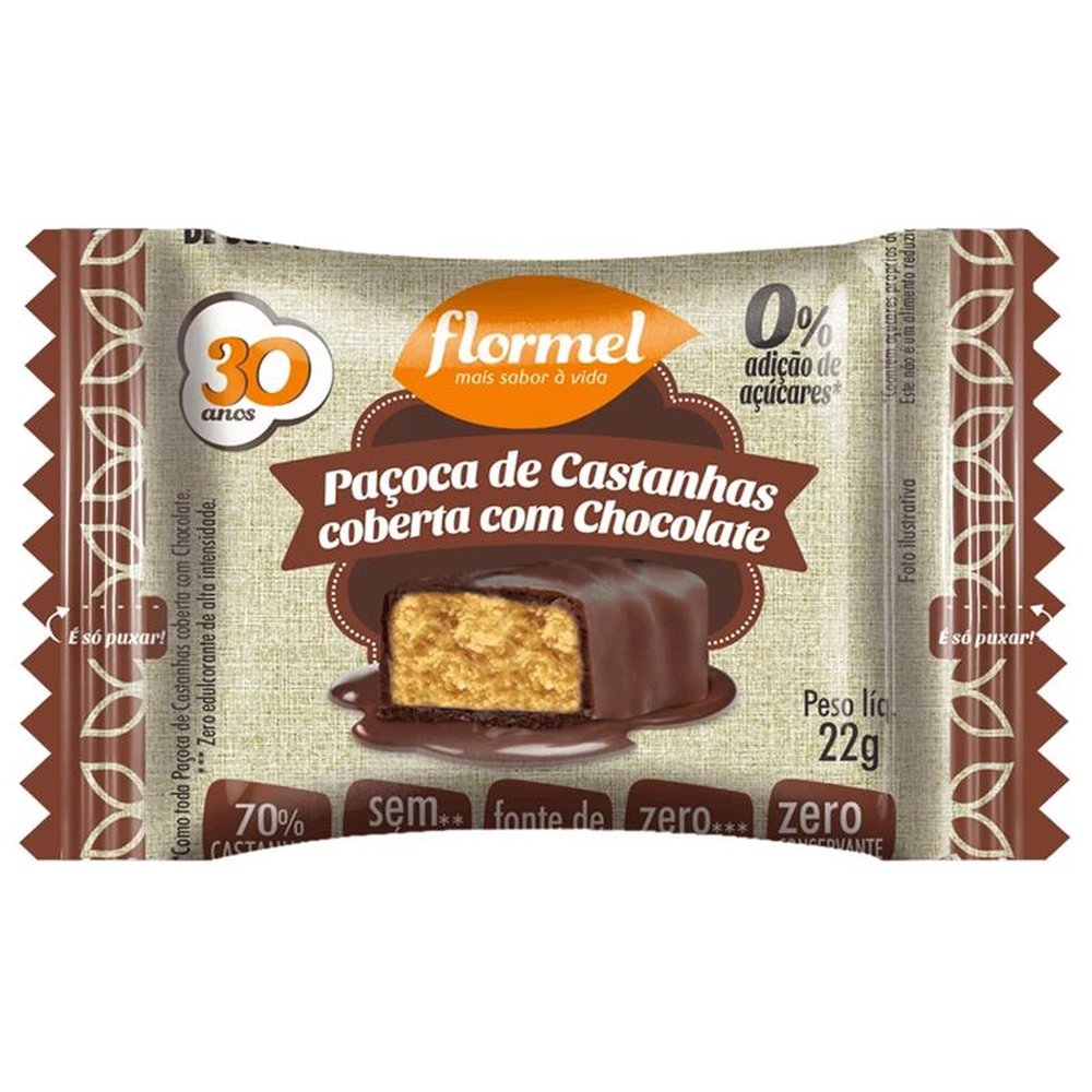 Paçoca de Castanhas Chocolate Zero 60g (Emb. contém 3 und de 20g)