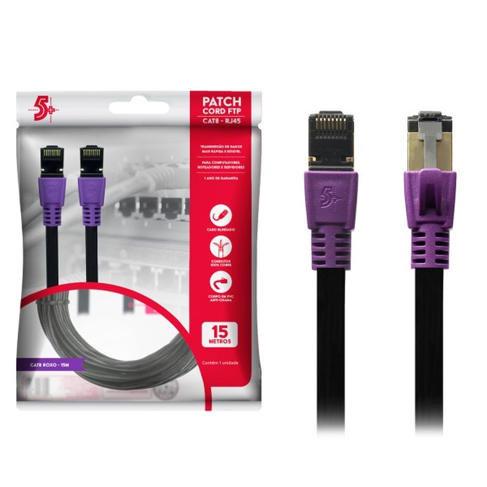 Cabo Patch Info - Patch Cord CAT8 FTP 2000 MHZ / 40 GBPS - 15M - Roxo