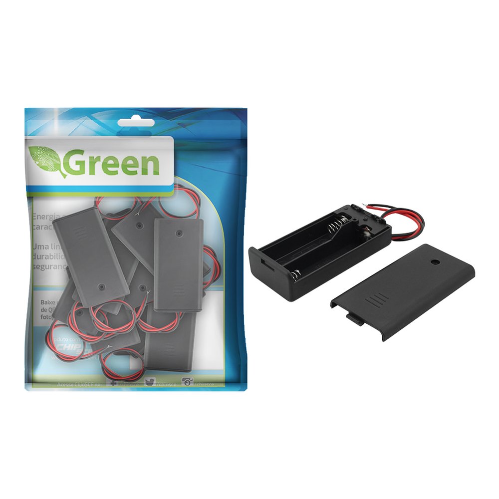 Suporte 2 Pilhas AA Fechado Com On/Off - Preto