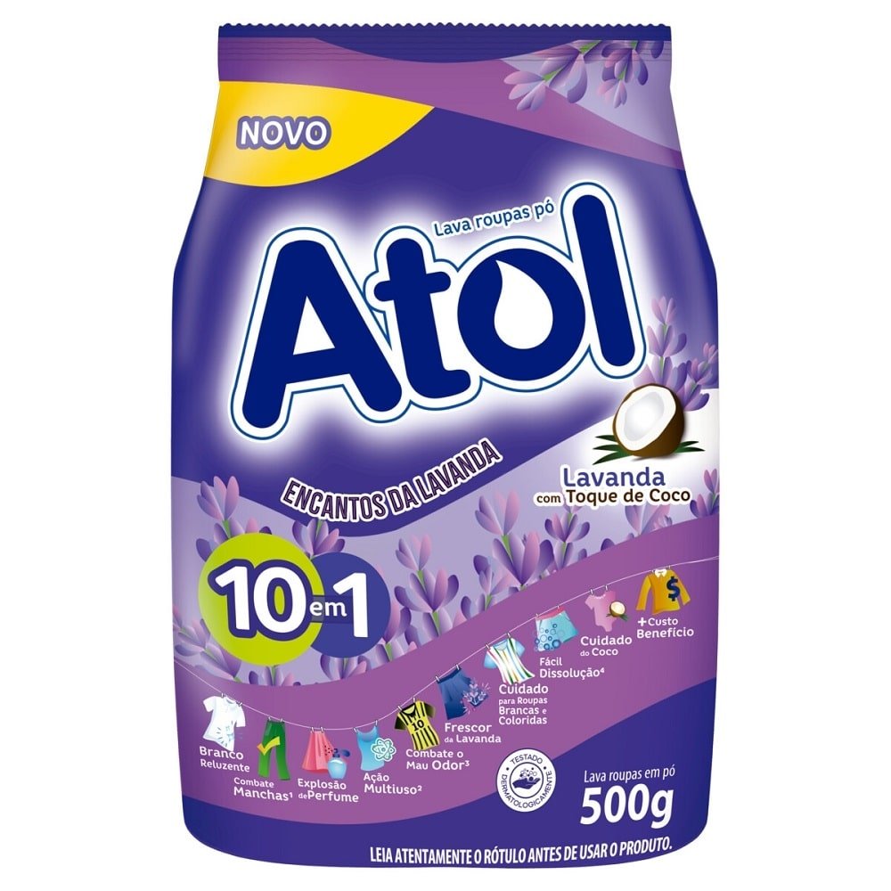 Sabão em Pó Atol Encantos da Lavanda Sachê 500g - Embalagem com 24 unidades