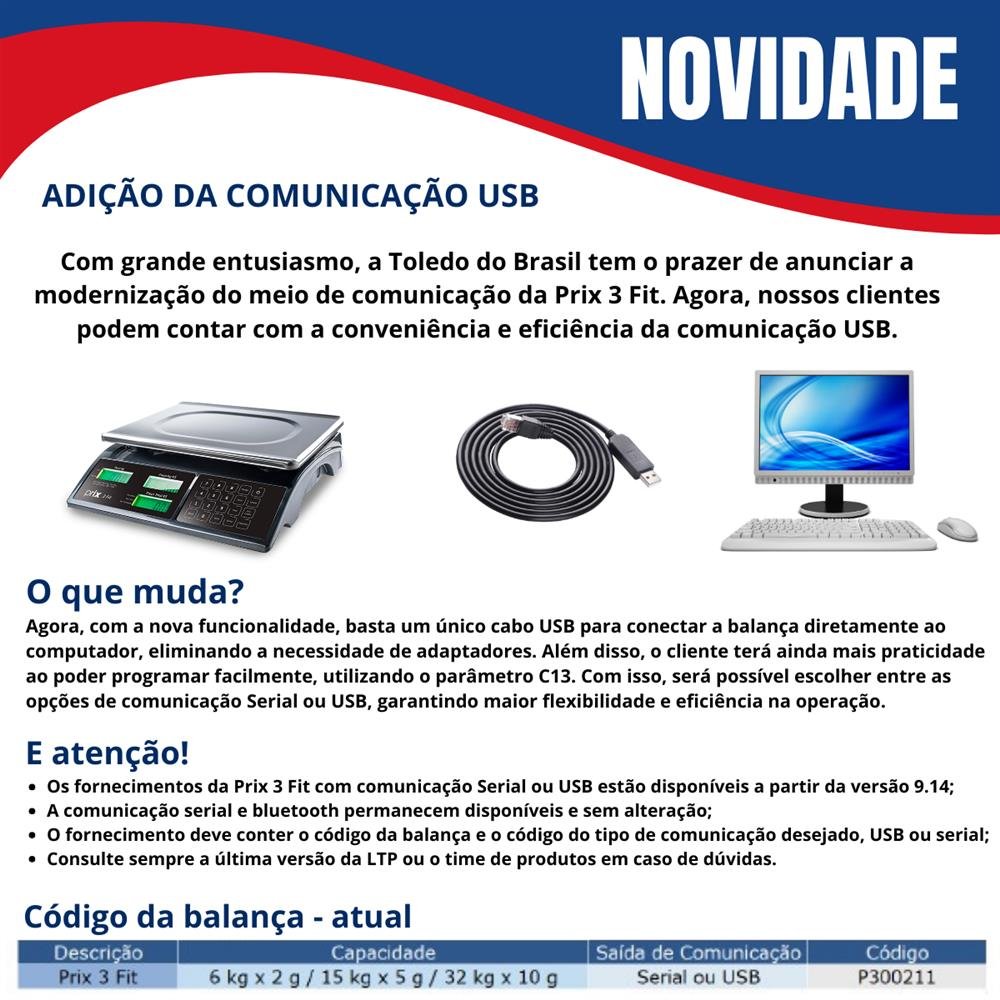 Balança Digital Toledo Prix 3 Fit 32Kg Com Bateria Interna Autorizado Inmetro