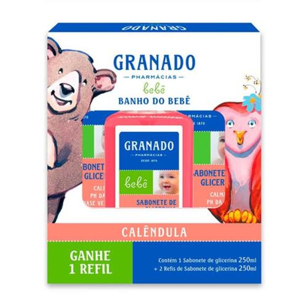 Kit Banho Granado Bebê Calêndula 1 Sabonete Líquido 250ml + 2 Refis 250ml