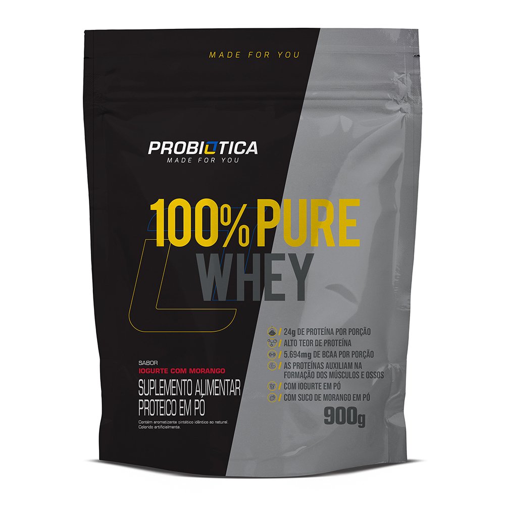 100% Pure Whey Refil 900g Iorgute Com Morango