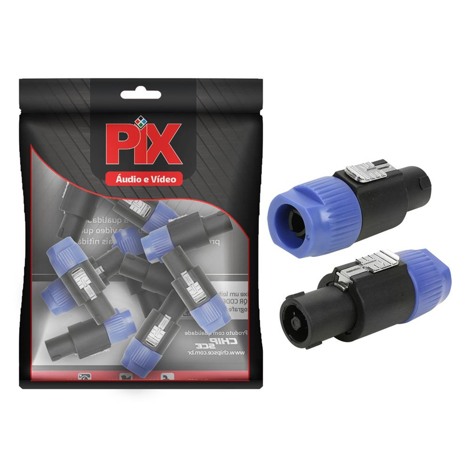 Plug Speakon Plástico - Macho 4 Vias Com Trava - Curto