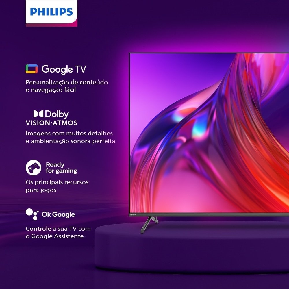Smart TV LED 55" Philips The One 55PUG8808/78 4K UHD com Wi-Fi, com 4 HDMI, 2 USB, 120Hz, Preto