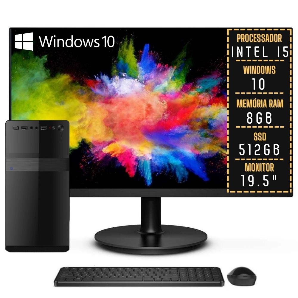 Computador Completo Intel Core i5 8GB SSD 512GB Windows 10 Monitor LED 19.5" HDMI 3green Windows 10