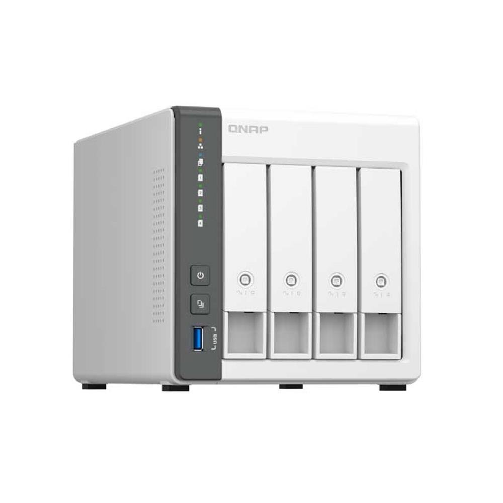 Storage NAS QNAP TS-433-4G-US (ARM de 4 núcleos Cortex-A55 de 2,0 GHz/4 GB integrada/1xPorta Ethernet 2,5 Gigabit (2,5G/1G/100M)/4BAIAS/80TB