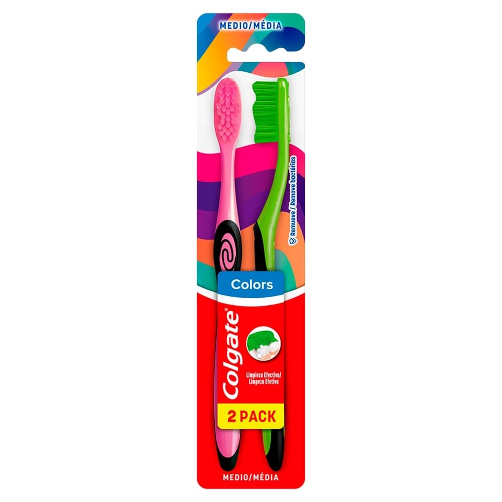 Escova Colgate Colors Média Sortido - Embalagem com 2 Unidades
